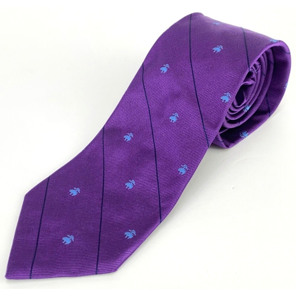 Brooks Brothers Purple Light Blue Golden Fleece Logo Navy Stripes 100% Silk Tie - Picture 3 of 10